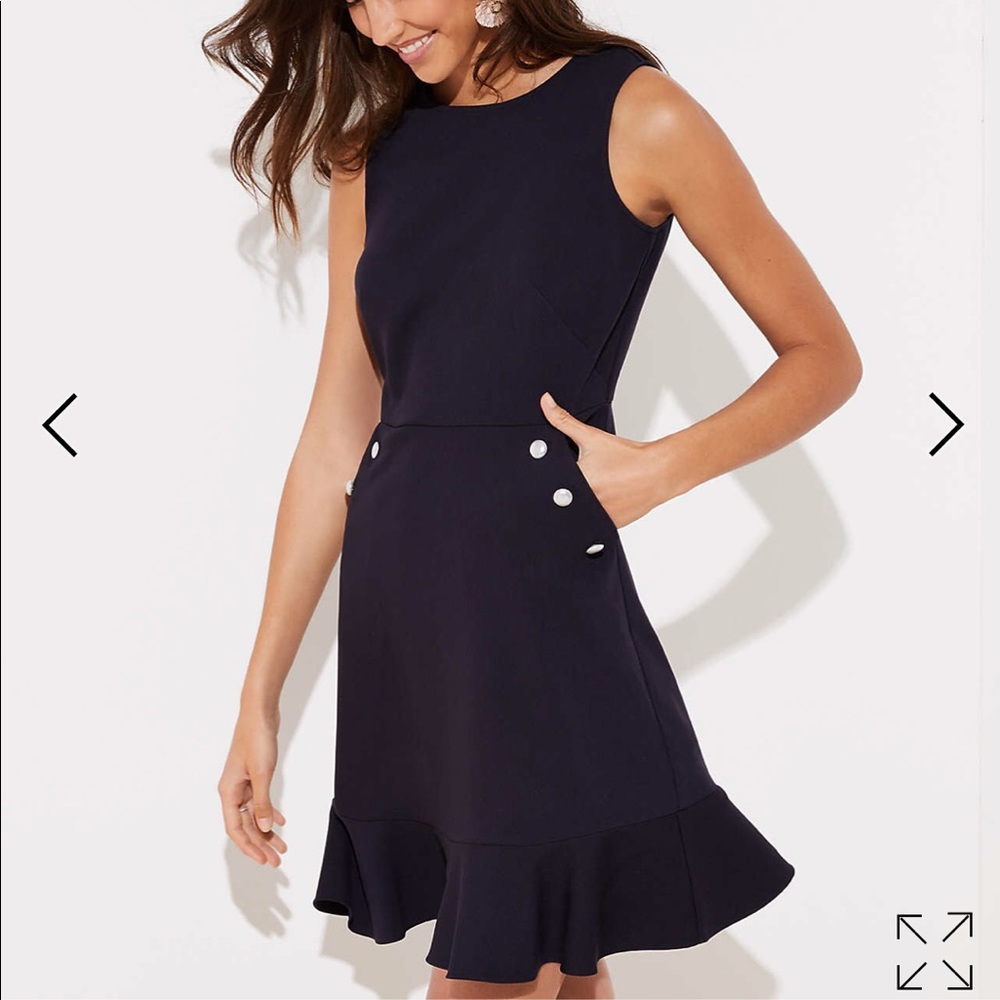 NWT Loft petite button pocket flounce dress